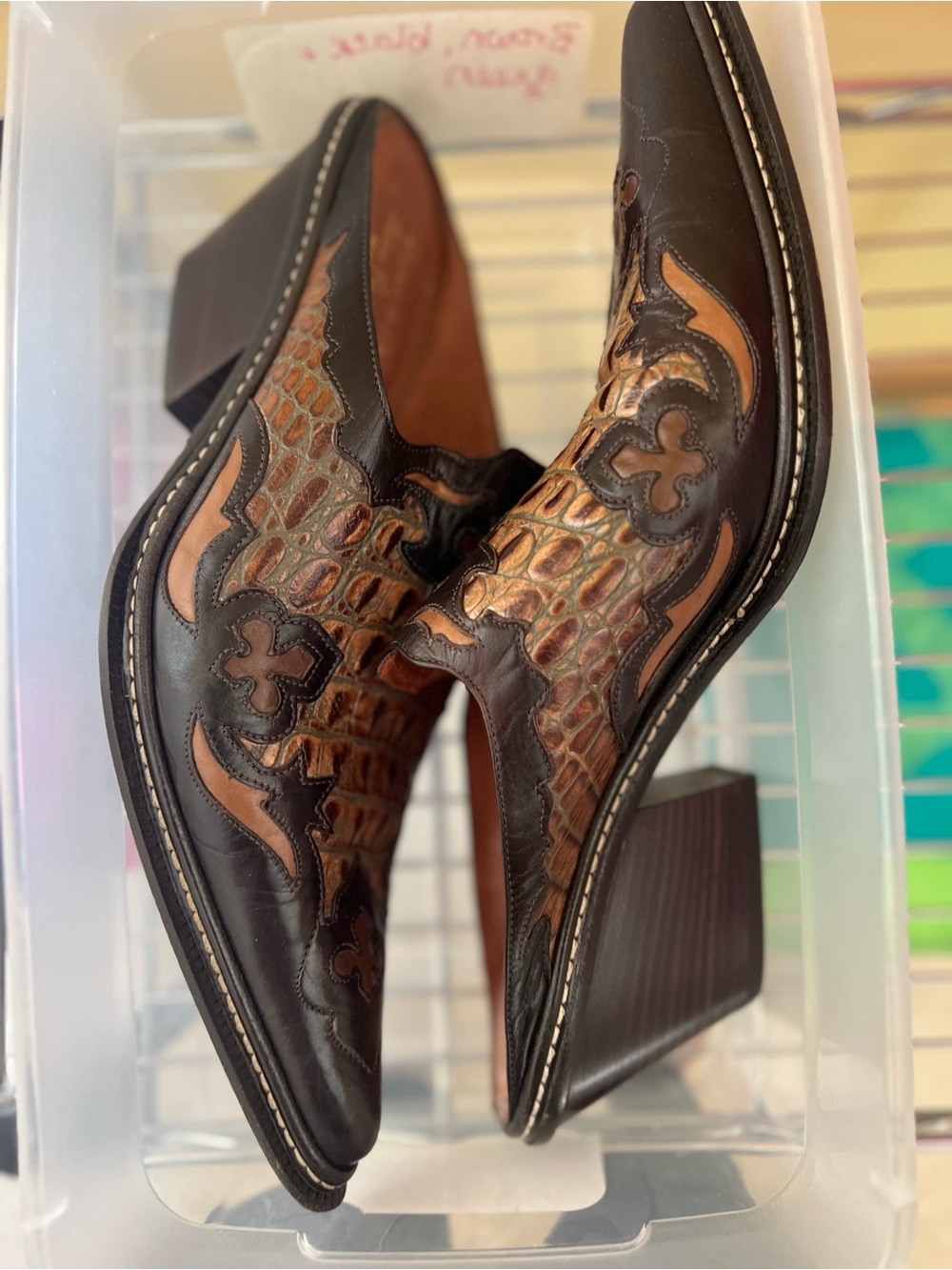 Donald J. Pliner Brown and Tan Leather Western-Inspired Mules